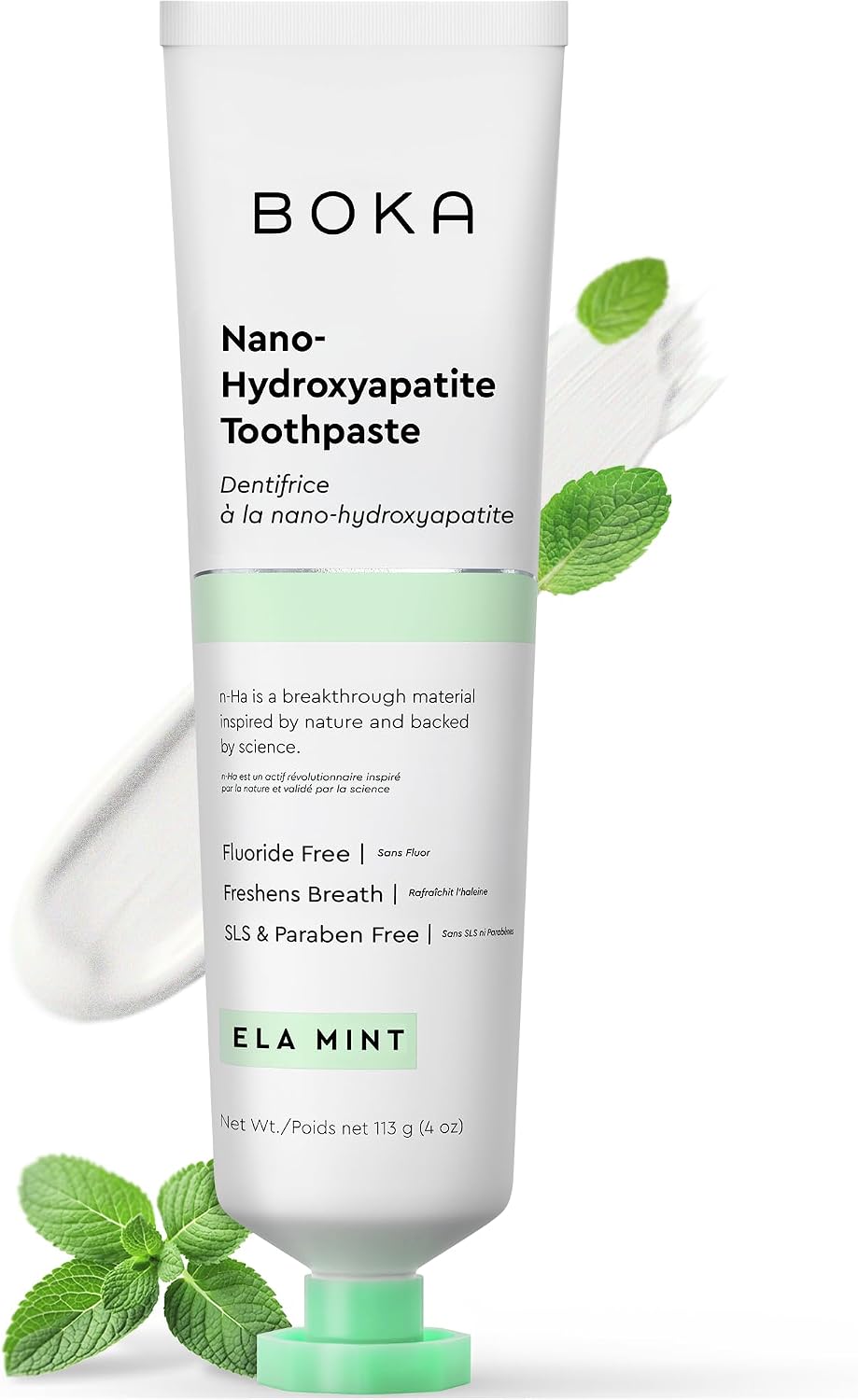 Boka Toothpaste - Fluoride Free Toothpaste, Nano Hydroxyapatite Toothpaste | Appropriate for Sensitive Teeth - Adult Oral Care - Ela Mint - 4 Oz, 1PK