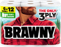 Brawny Tear-A-Square 3-ply paper towels, 6 double rolls = 12 regular, strong, absorbent, and durable with 3 sheet sizes (quarter, half, full)