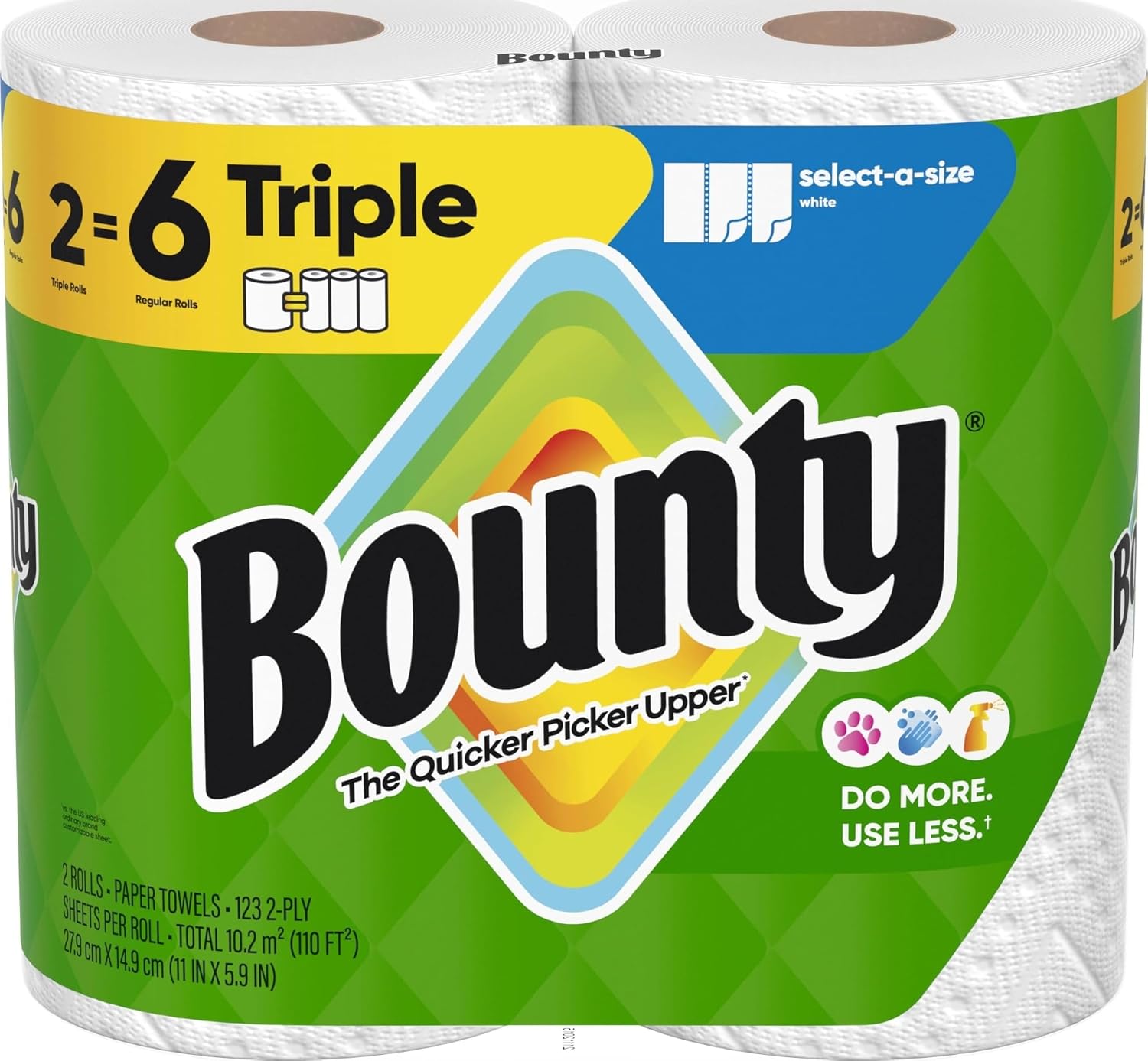 Bounty Select-A-Size Paper Towels, White, 2 Triple Rolls = 6 Regular Rolls