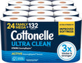 Cottonelle Ultra Clean Toilet Paper, 24 Family Mega Rolls=132 Regular Rolls