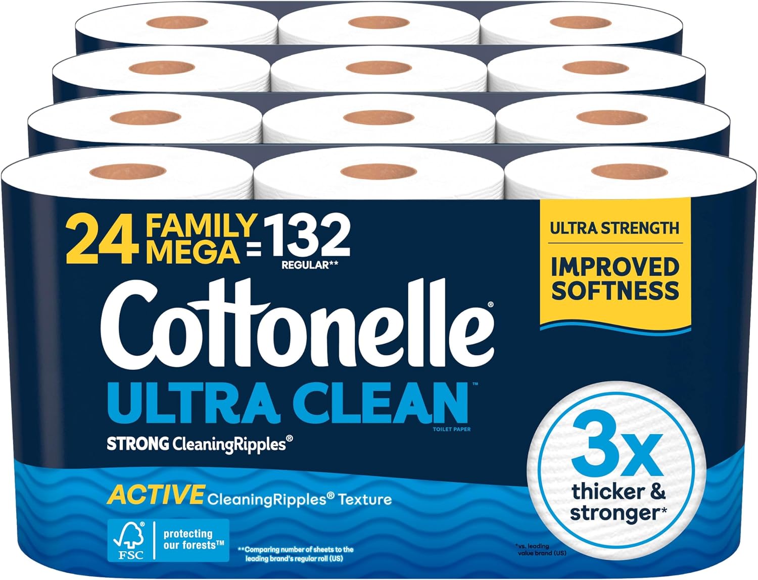 Cottonelle Ultra Clean Toilet Paper, 24 Family Mega Rolls=132 Regular Rolls